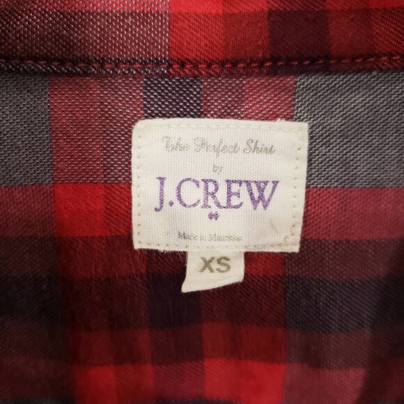 J CREW Flannel Womens Extra Small Red Gray Plaid Long Sleeve Button Up Shirt Top - Picture 6 of 7